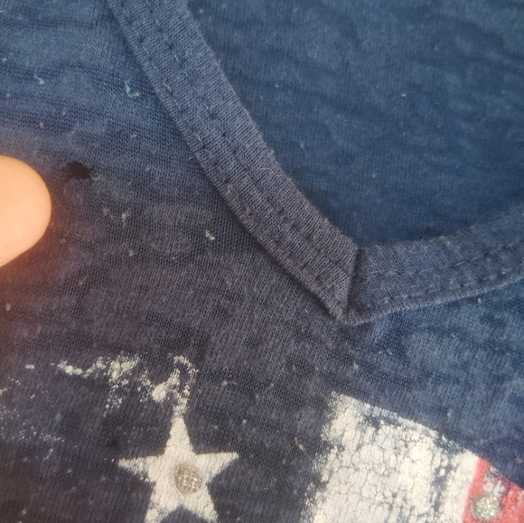 Women's Patriotic Sugsr Skull Navy Blue Burnout T Shirt Size Medium July 4th - Picture 3 of 3